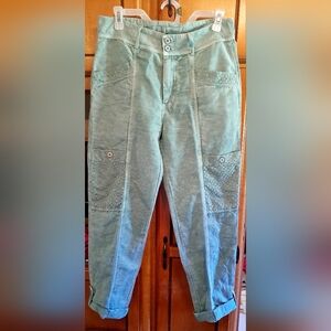 Ladies Sundace Teal Blue/Green Voyager Linen/Cotton Blend Pants Vtg Wash 4